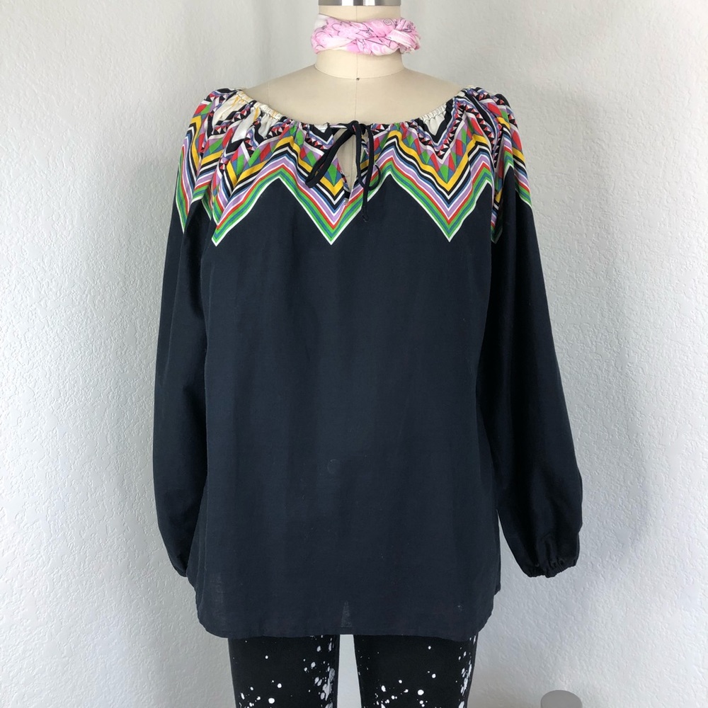 Helene Sidel Vintage Pouf Sleeve Chevron Peasant T